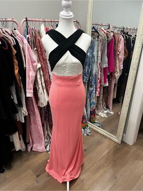Alex Perry Black & Coral Pink Cross-Front Maxi Dress